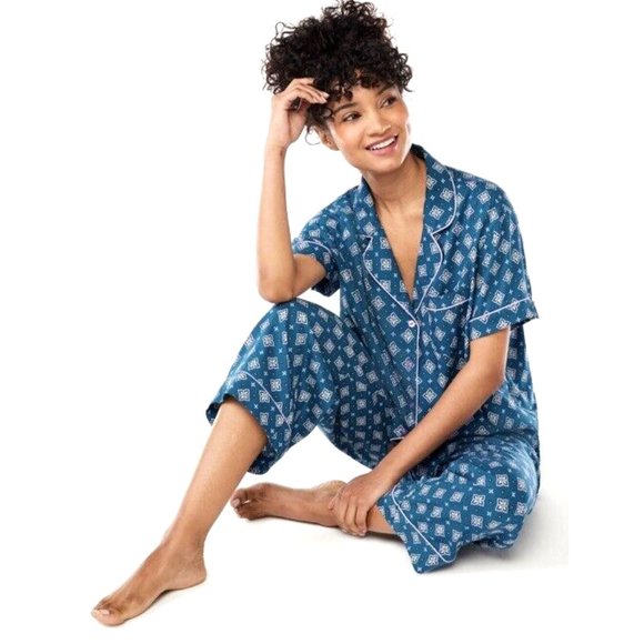 JOYSPUN 2X 18W-22W Women's Plus Corsair Blue Green Notch Collar PJ TOP NWT - Picture 5 of 6